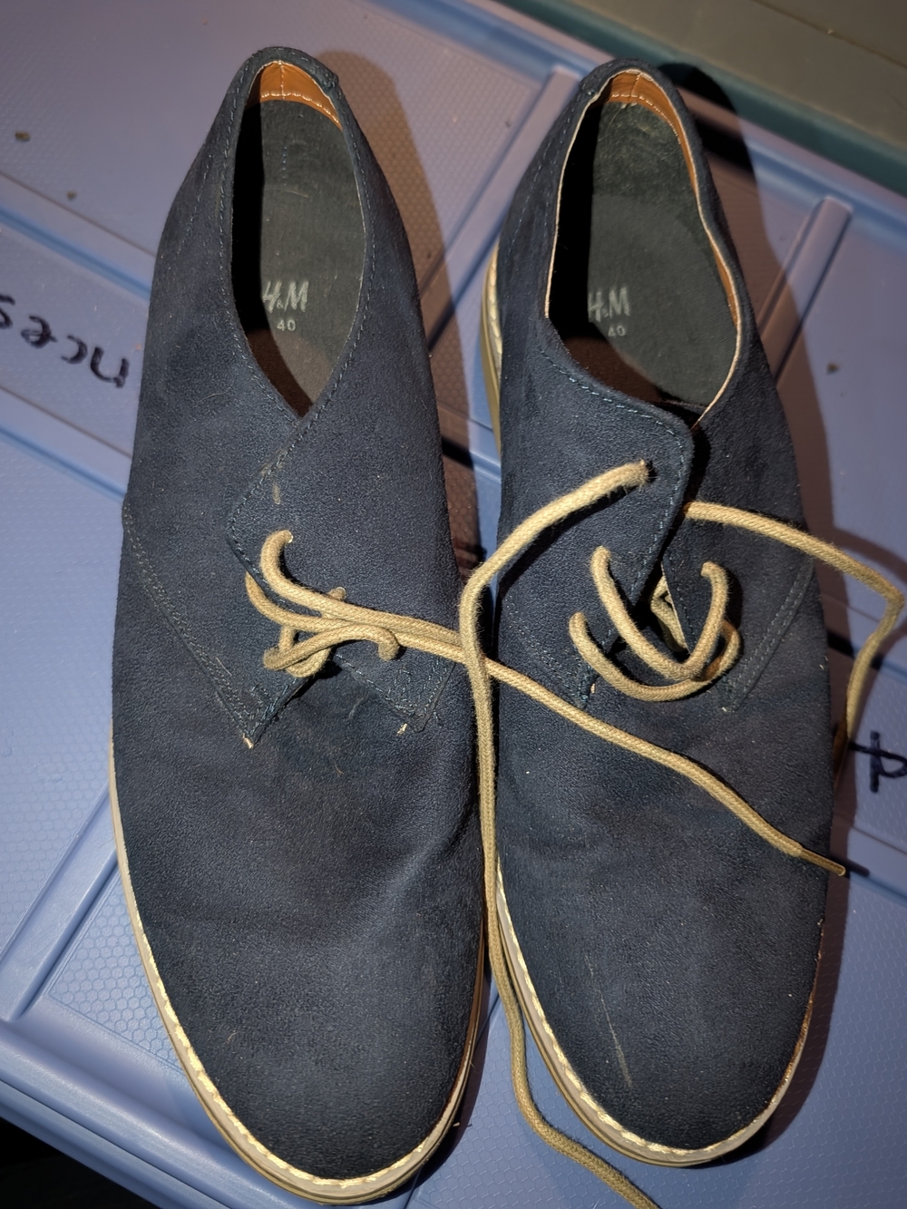 H&M Men’s Navy Suede Dress Or Formal Shoes with Tan Laces